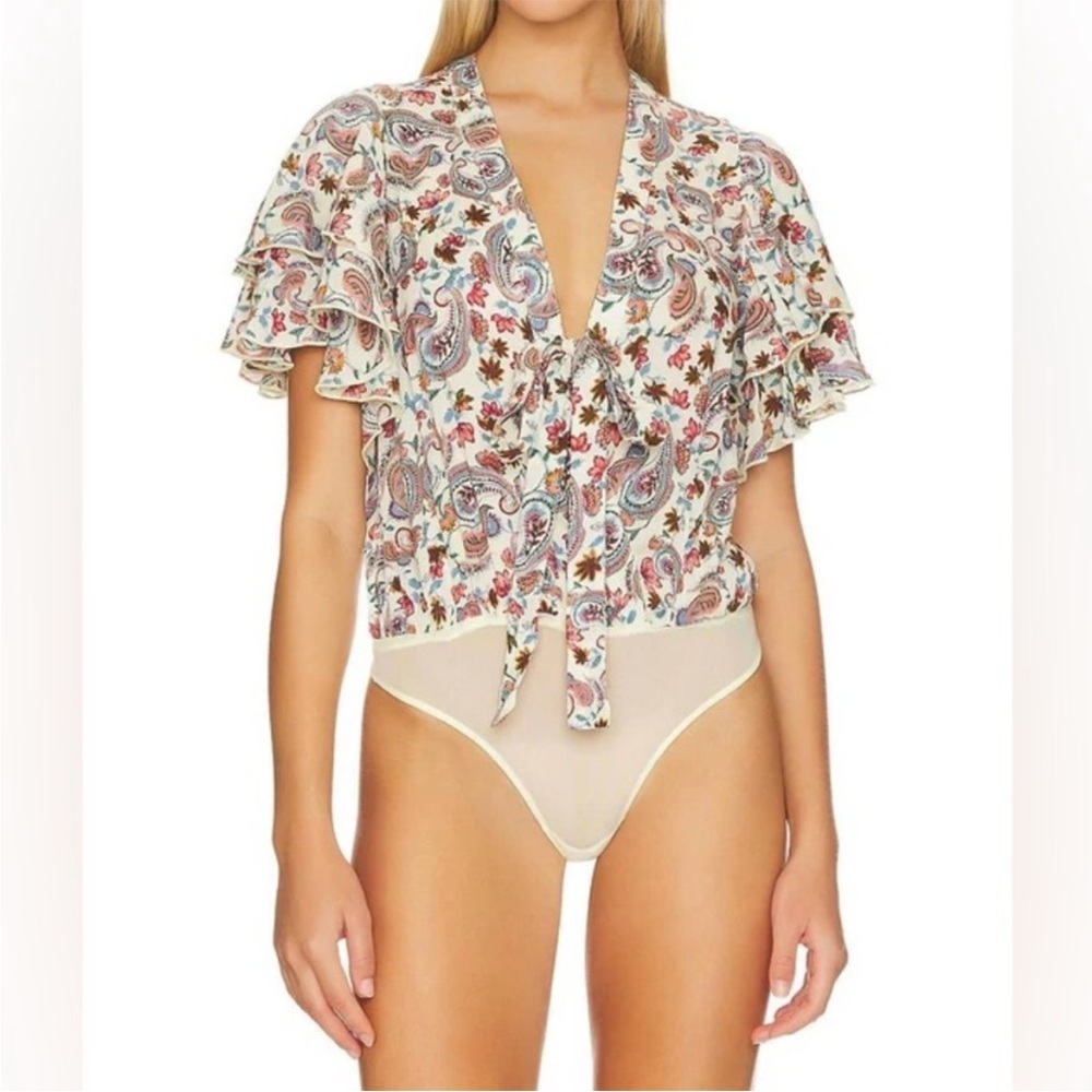 NWT Free People Call Me Later Printed Floral Bodysuit XS
